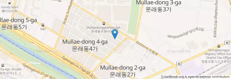 Mapa de ubicacion de 문래동 감리교회 en كوريا الجنوبية, سول, 영등포구, 문래동.