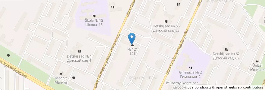 Mapa de ubicacion de № 121 en Rusia, Приволжский Федеральный Округ, Bashkortostán, Городской Округ Стерлитамак.