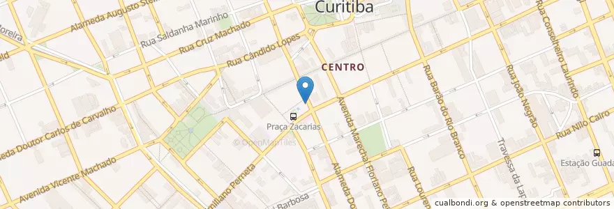 Mapa de ubicacion de Praça Zacarias en 브라질, 남부지방, 파라나, Região Geográfica Intermediária De Curitiba, Região Metropolitana De Curitiba, Microrregião De Curitiba, 쿠리치바.