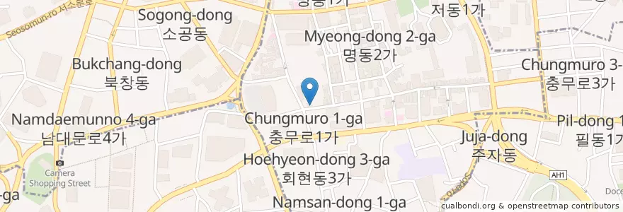 Mapa de ubicacion de 오다리집 en Coreia Do Sul, Seul, 중구, 명동.