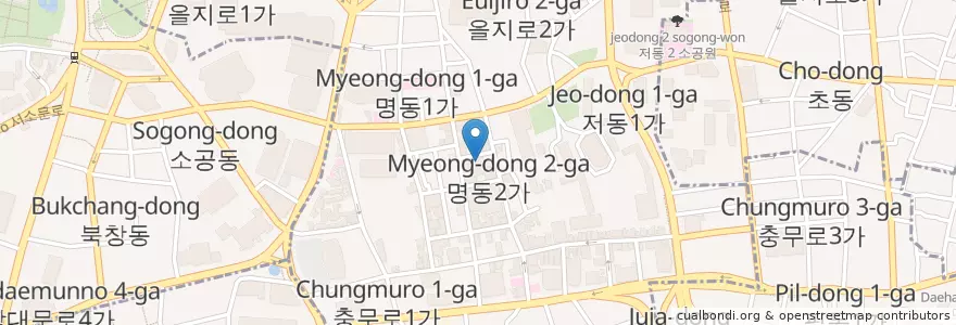 Mapa de ubicacion de 한우마을 en 大韓民国, ソウル, 明洞.