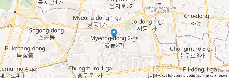 Mapa de ubicacion de 놀부 부대찌개&철판구이 en Güney Kore, Seul, 명동.