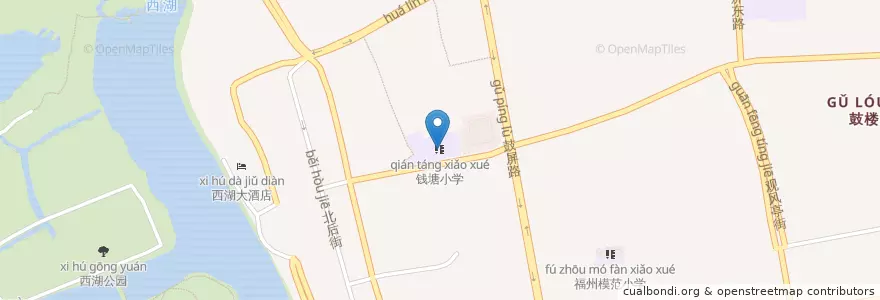 Mapa de ubicacion de 钱塘小学 en China, Fujian, Fuzhou, Gŭlóu Qū.