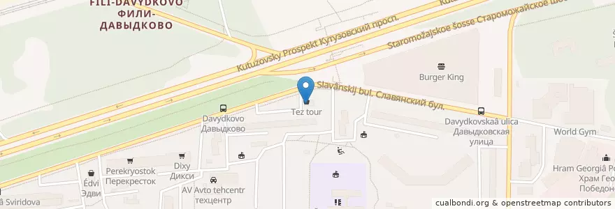 Mapa de ubicacion de Планета Здоровья en Rússia, Distrito Federal Central, Москва, Западный Административный Округ, Район Фили-Давыдково.