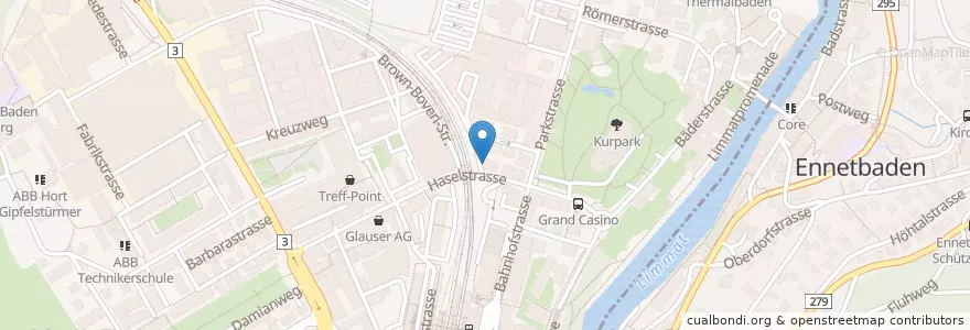 Mapa de ubicacion de Karussell Familienzentrum en Svizzera, Argovia, Bezirk Baden, Baden.