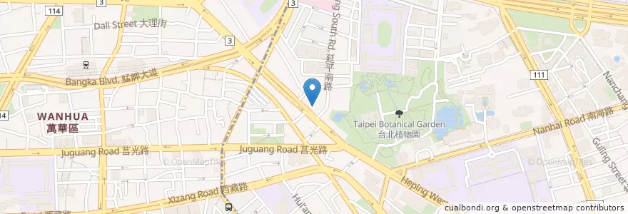 Mapa de ubicacion de 無名黑鐵咖啡 en Taiwán, Nuevo Taipéi, Taipéi, 萬華區, 中正區.