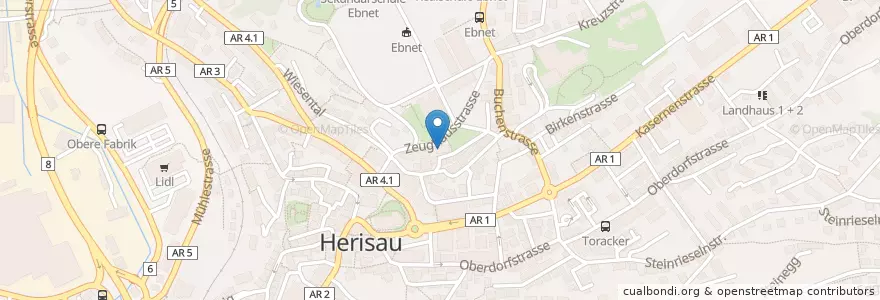 Mapa de ubicacion de Marktplatz en 瑞士, Appenzell Ausserrhoden, Sankt Gallen, Hinterland, Herisau.