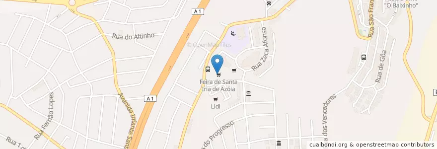 Mapa de ubicacion de Feira de Santa Iria de Azóia en ポルトガル, Área Metropolitana De Lisboa, Lisboa, Grande Lisboa, Loures, Santa Iria De Azoia, São João Da Talha E Bobadela.