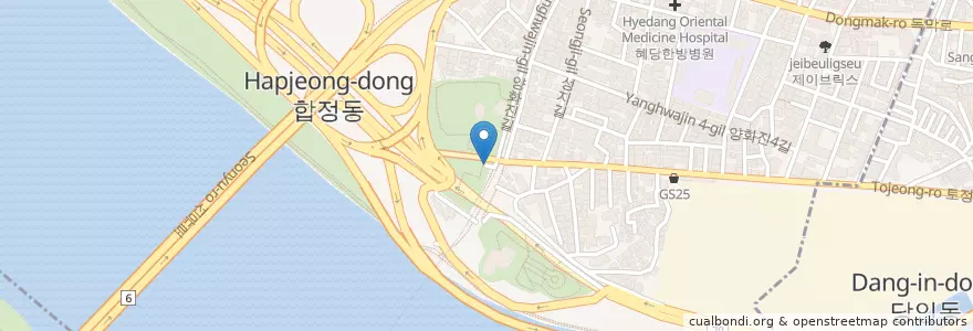 Mapa de ubicacion de 양화진공영주차장 en Zuid-Korea, Seoel, 합정동.