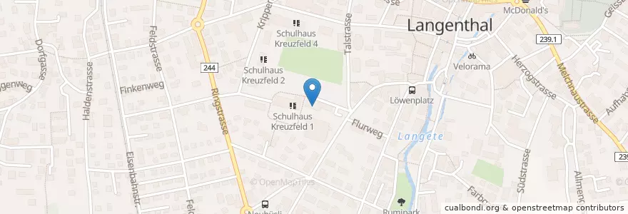 Mapa de ubicacion de Oberaargauische Musikschule Langenthal en Schweiz/Suisse/Svizzera/Svizra, Bern/Berne, Verwaltungsregion Emmental-Oberaargau, Verwaltungskreis Oberaargau, Langenthal.