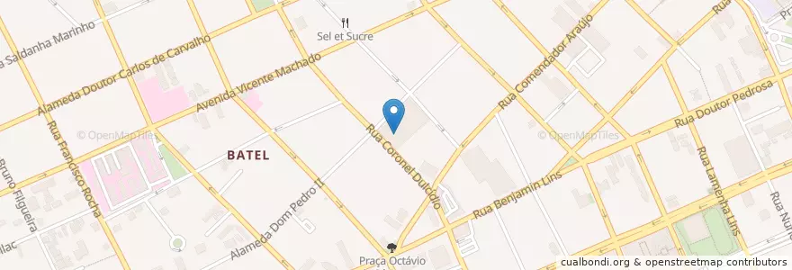 Mapa de ubicacion de Cineplex Batel en ブラジル, 南部地域, パラナ, Região Geográfica Intermediária De Curitiba, Região Metropolitana De Curitiba, Microrregião De Curitiba, クリチバ.