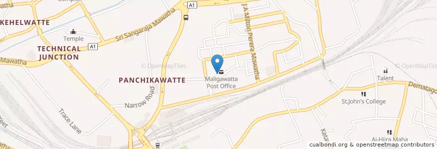 Mapa de ubicacion de Maligawatta Post Office en Sri Lanka, බස්නාහිර පළාත, Distrikt Colombo, Colombo.
