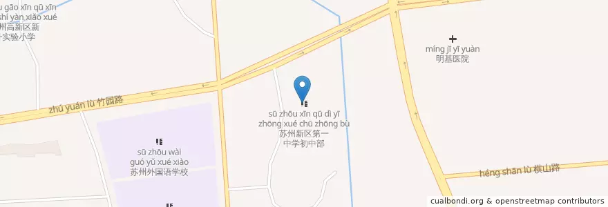 Mapa de ubicacion de 苏州新区第一中学初中部 en China, Suzhou, Jiangsu, 虎丘区, 狮山街道, 苏州高新技术产业开发区.