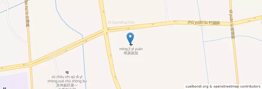 Mapa de ubicacion de 明基医院 en 中国, 苏州市, 江苏省, 虎丘区, 狮山街道, 苏州高新技术产业开发区.