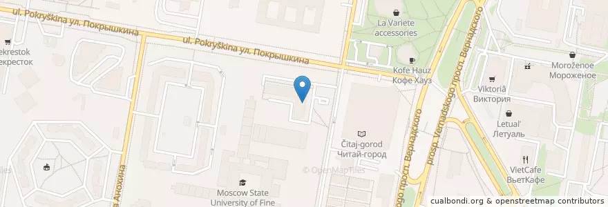 Mapa de ubicacion de Alibra School en Rússia, Distrito Federal Central, Москва, Западный Административный Округ, Район Тропарёво-Никулино.