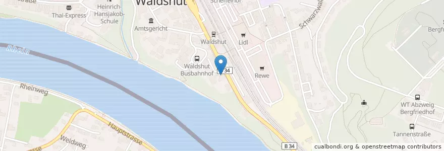 Mapa de ubicacion de Landratsamt Waldshut, Vermessungsamt en 德国, 巴登-符腾堡, Regierungsbezirk Freiburg, Landkreis Waldshut, Verwaltungsgemeinschaft Waldshut-Tiengen, Waldshut-Tiengen.