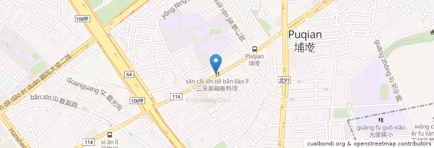 Mapa de ubicacion de 三采新鐵板料理 en تايوان, تايبيه الجديدة, 板橋區.