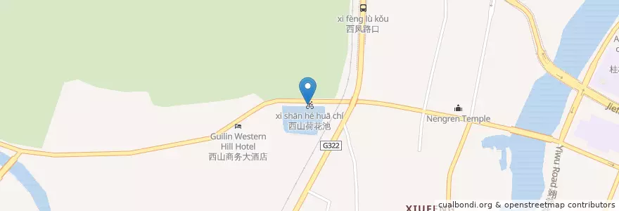 Mapa de ubicacion de 西山荷花池 en China, Quancim, 桂林市, 秀峰区.