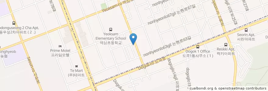 Mapa de ubicacion de 피양할마니 en South Korea, Seoul, Gangnam-Gu, Seocho-Gu, 역삼동.