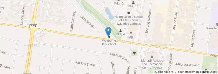 Mapa de ubicacion de Wayburne Pre-school en 澳大利亚, 维多利亚州, City Of Monash.