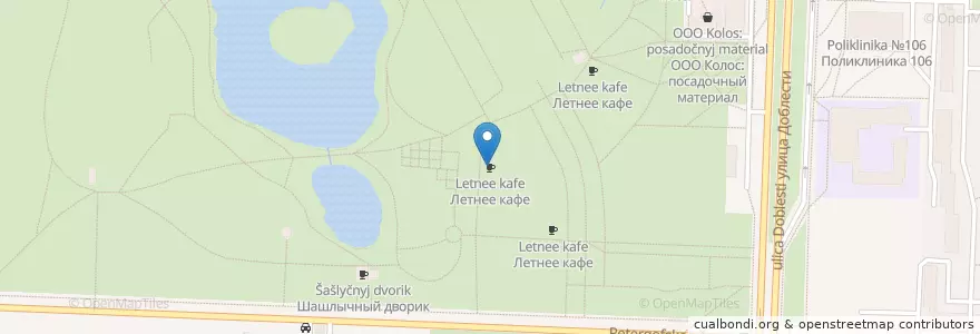 Mapa de ubicacion de Летнее кафе en Russland, Föderationskreis Nordwest, Oblast Leningrad, Sankt Petersburg, Красносельский Район, Южно-Приморский Округ.