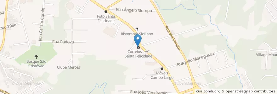 Mapa de ubicacion de Correios - AC Santa Felicidade en 브라질, 남부지방, 파라나, Região Geográfica Intermediária De Curitiba, Região Metropolitana De Curitiba, Microrregião De Curitiba, 쿠리치바.