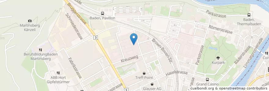 Mapa de ubicacion de Cafeteria Arena en Svizzera, Argovia, Bezirk Baden, Baden.