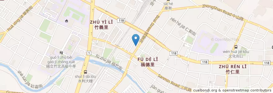 Mapa de ubicacion de 竹北豆漿大王 en تایوان, 臺灣省, 新竹縣, 竹北市.