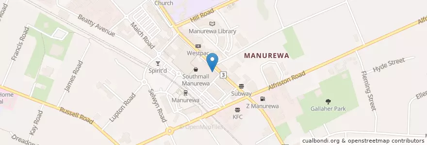 Mapa de ubicacion de Pizza Hut en 뉴질랜드, Auckland, Manurewa.