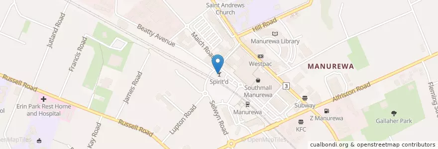 Mapa de ubicacion de Spirit'd en New Zealand / Aotearoa, Auckland, Manurewa.