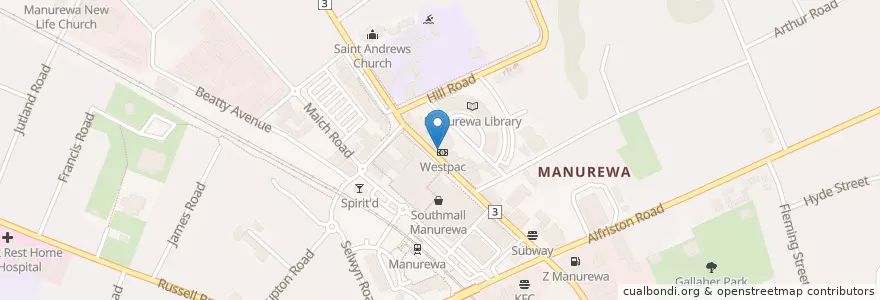 Mapa de ubicacion de Westpac en ニュージーランド, オークランド, Manurewa.