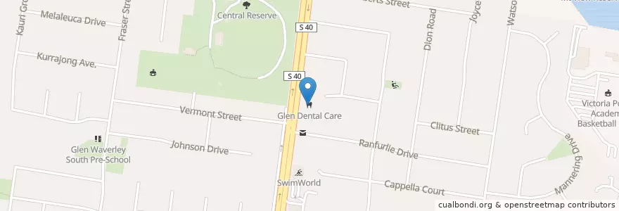 Mapa de ubicacion de Glen Dental Care en 오스트레일리아, Victoria, City Of Monash.