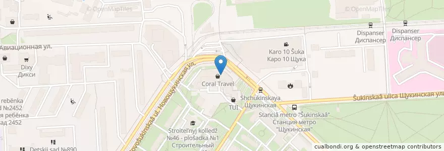 Mapa de ubicacion de Альфа-Банк en Rússia, Distrito Federal Central, Москва, Северо-Западный Административный Округ, Район Щукино.