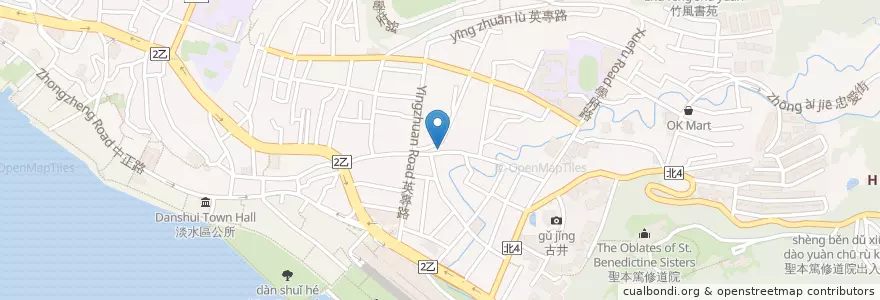 Mapa de ubicacion de 一品園便當快餐 en 臺灣, 新北市, 淡水區.