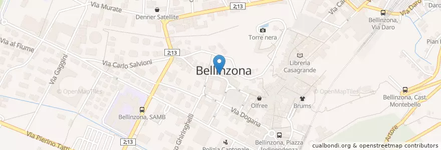 Mapa de ubicacion de Osteria Locanda Ticinese en 瑞士, Ticino, Distretto Di Bellinzona, Circolo Di Bellinzona, Bellinzona.