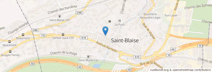 Mapa de ubicacion de Pharmacie de St-Blaise, P. Breguet en スイス, Neuchâtel, District De Neuchâtel, Saint-Blaise.