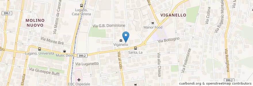 Mapa de ubicacion de Posta Viganello;Viganello en Schweiz, Tessin, Bezirk Lugano, Lugano.