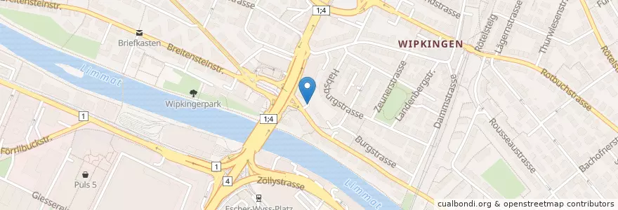 Mapa de ubicacion de Zentrum Wipkingen en Suisse, Zurich, District De Zurich, Zurich.