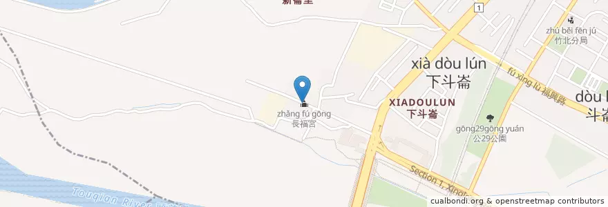 Mapa de ubicacion de 長福宮 en Тайвань, Тайвань, Уезд Синьчжу, 竹北市.