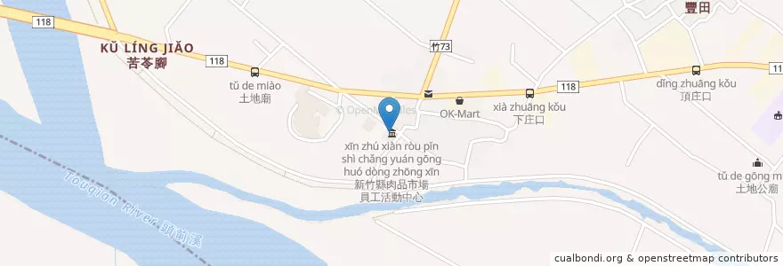 Mapa de ubicacion de 新竹縣肉品市場員工活動中心 en Taiwan, 臺灣省, Hsinchu, 竹北市.