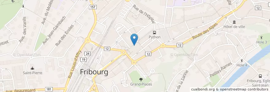 Mapa de ubicacion de Banque cantonale de Fribourg en Швейцария, Фрибур, District De La Sarine, Fribourg - Freiburg.