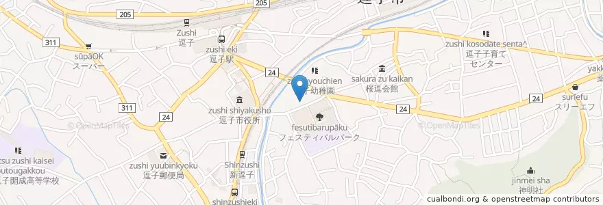 Mapa de ubicacion de 逗子診療所 en Япония, Канагава, Дзуси.