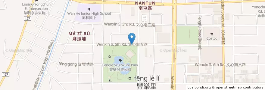 Mapa de ubicacion de 豐樂雕塑公園 en Taiwan, 臺中市, 南屯區.