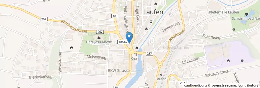 Mapa de ubicacion de Stadtverwaltung en Suisse, Bâle-Campagne, Bezirk Laufen, Laufen.