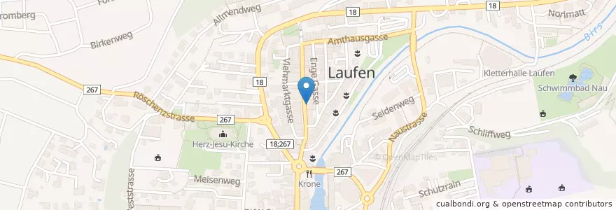 Mapa de ubicacion de Medbase Apotheke Stedtli en Schweiz/Suisse/Svizzera/Svizra, Basel-Landschaft, Bezirk Laufen, Laufen.