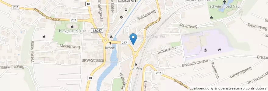 Mapa de ubicacion de Raiffeisen en Suiza, Basilea-Campiña, Bezirk Laufen, Laufen.