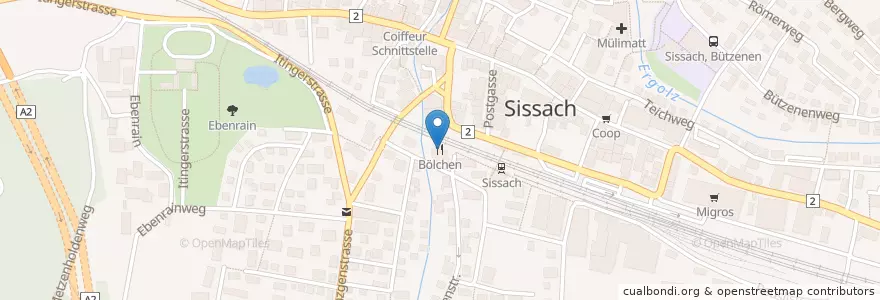 Mapa de ubicacion de Bölchen en Zwitserland, Bazel-Land, Bezirk Sissach, Sissach.