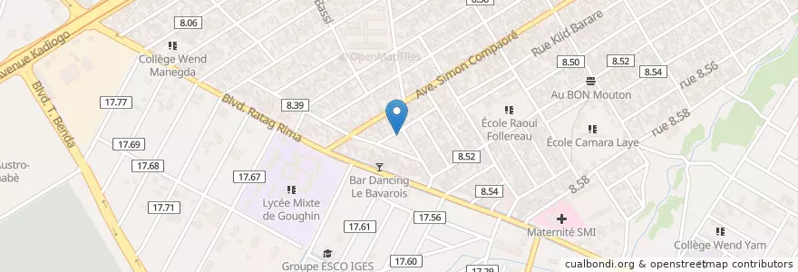 Mapa de ubicacion de Jardin des Ambassades en ブルキナファソ, Centre, Kadiogo, ワガドゥグー.