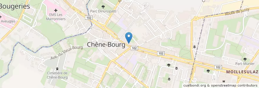 Mapa de ubicacion de Banque Migros en Schweiz/Suisse/Svizzera/Svizra, Genève, Genève, Thônex, Chêne-Bourg.