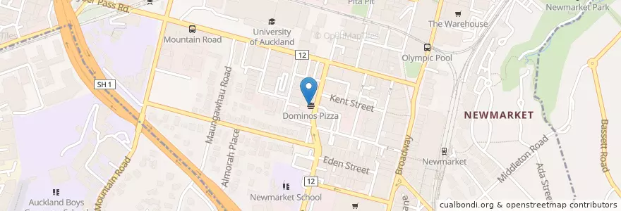 Mapa de ubicacion de Dominos Pizza en Nuova Zelanda, Auckland, Waitematā.